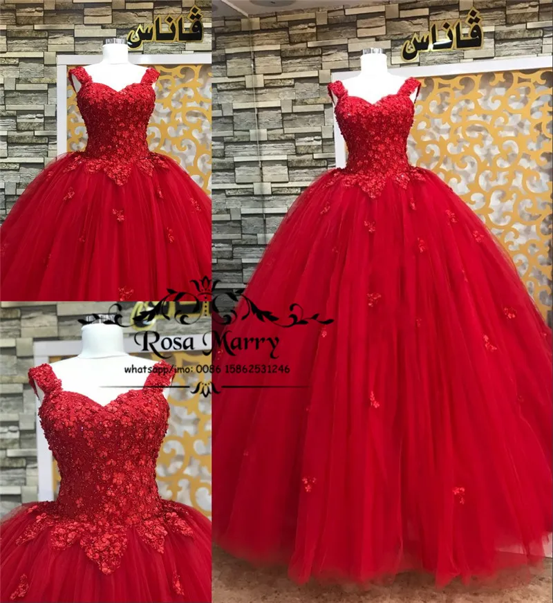 الأميرة تنكر الحلو 16 فساتين quinceanera 2020 الكرة ثوب 3d الأزهار مطرزة مطرز الأحمر تول العربية vestidos دي 15 anos حفلة موسيقية العباءات