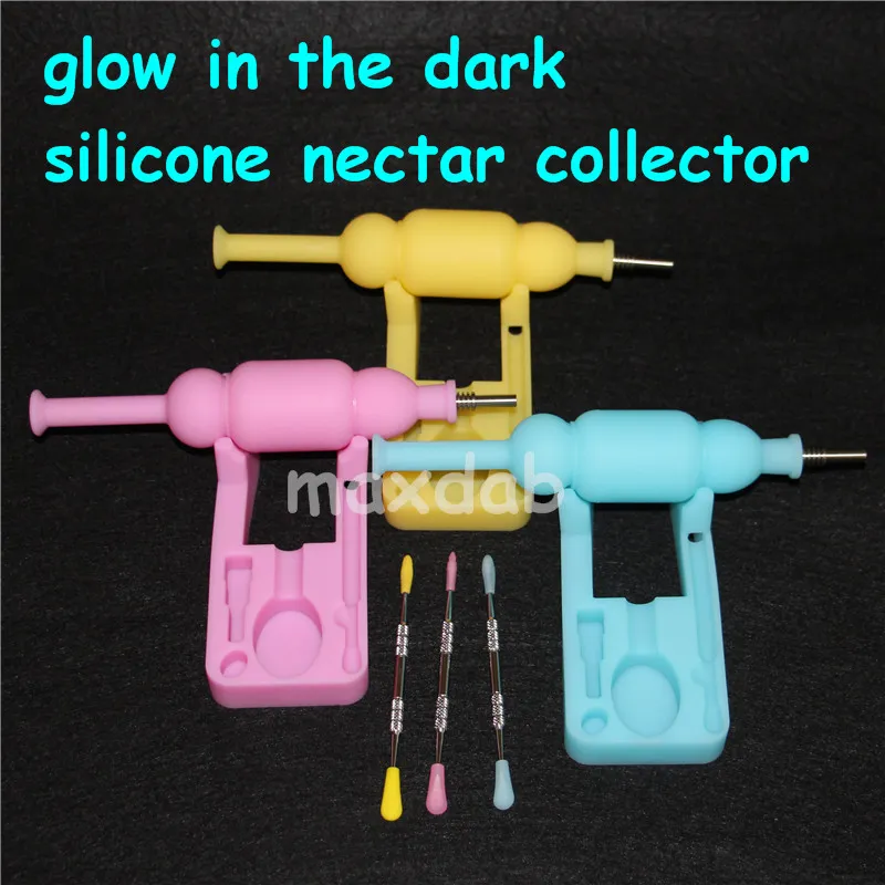 smoking pipes glow in dark Silicone Nectar Kit with 10mm Joint GR2 Titanium Nail and Dual-ended Titaniums Dabber Tool Silicon Dab Water Pipe