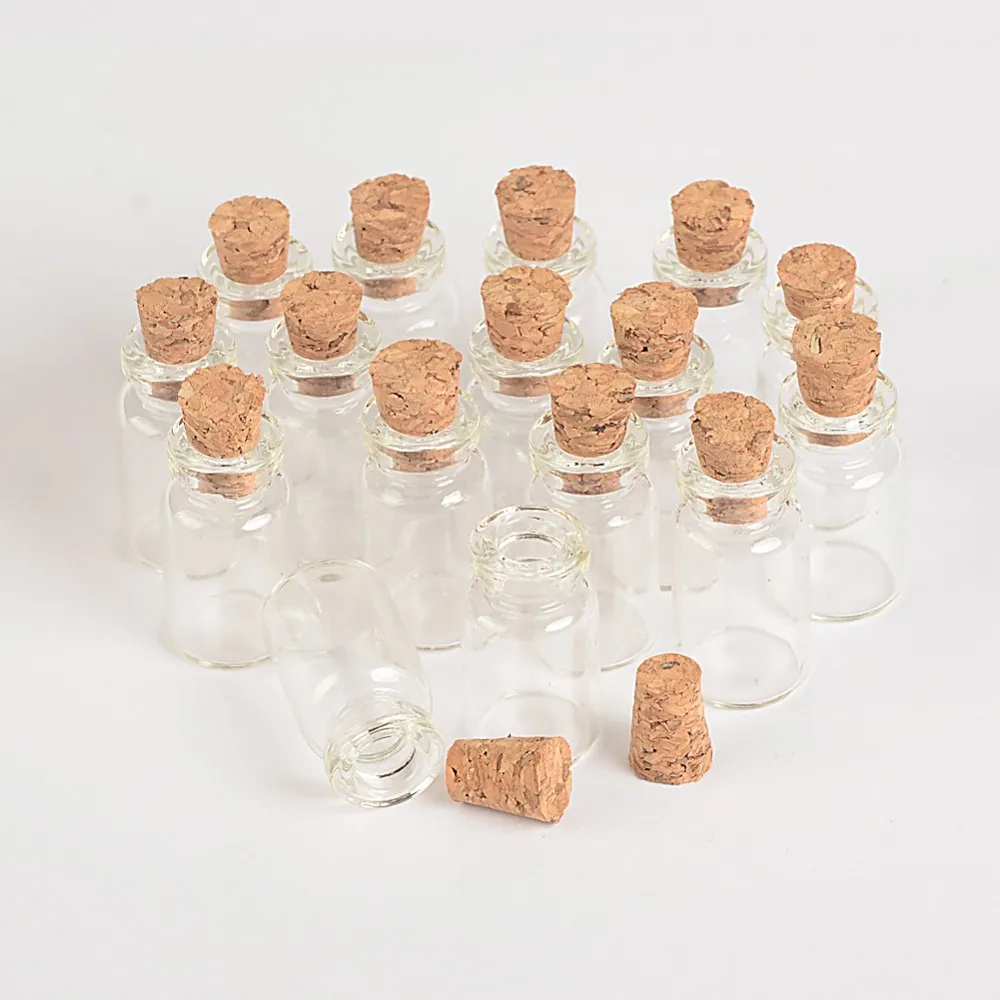 Wholesale 1ml Mini Glass Bottles Vials With Cork Empty Tiny Transparent Glass Bottle Jars 13*24*6mm 100pcs/lot Free Shipping
