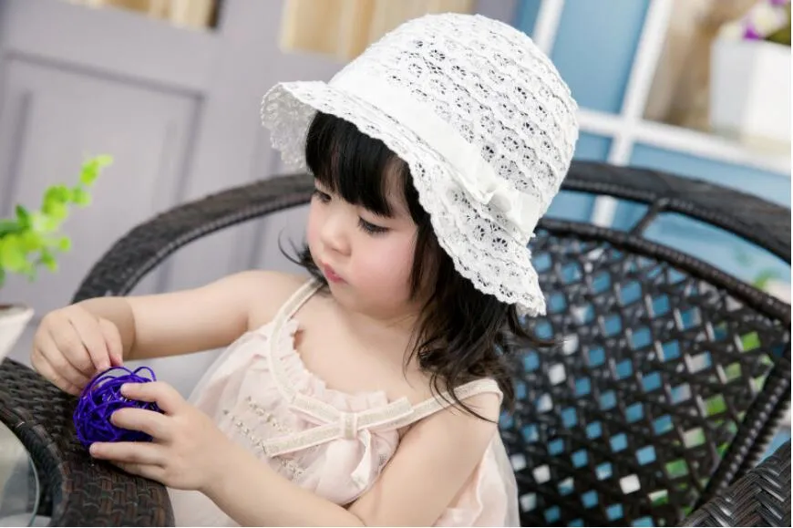 Мода Baby Girl Hat Cute С Bow Cap Детский White Lace Шляпы Kids Девочек младенца Sun Hat