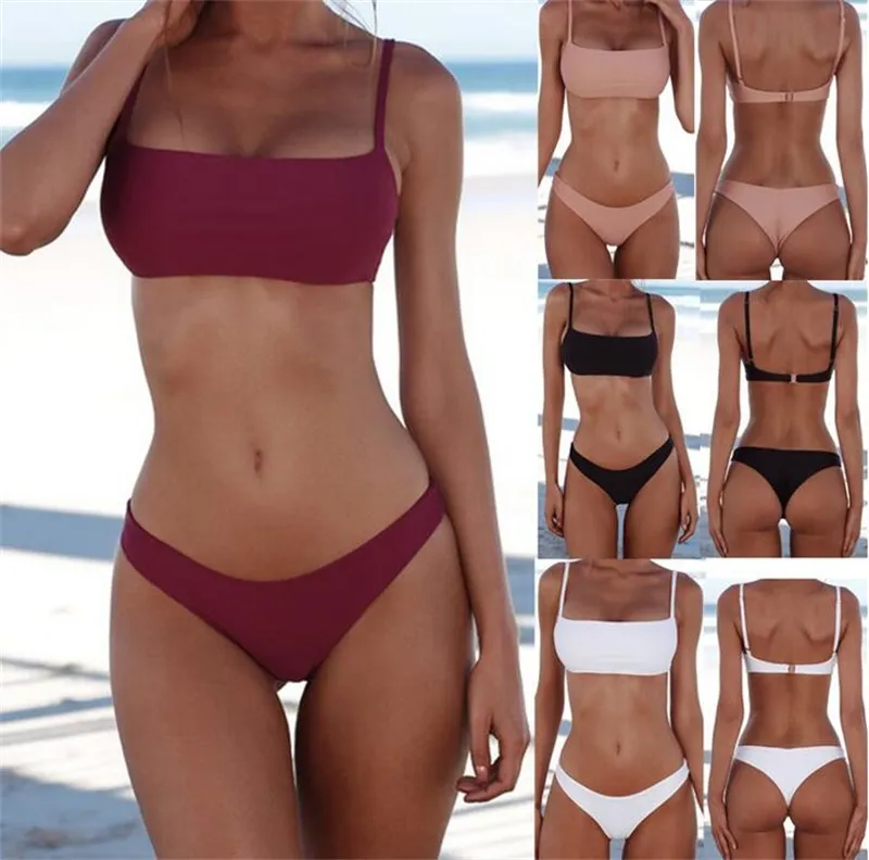 Summer Womens Solid Bikini Set, Push Up Unpadded Bra Swimsuit, Triangle  Bather Suit, Swimming Suit From Bern, $6.4