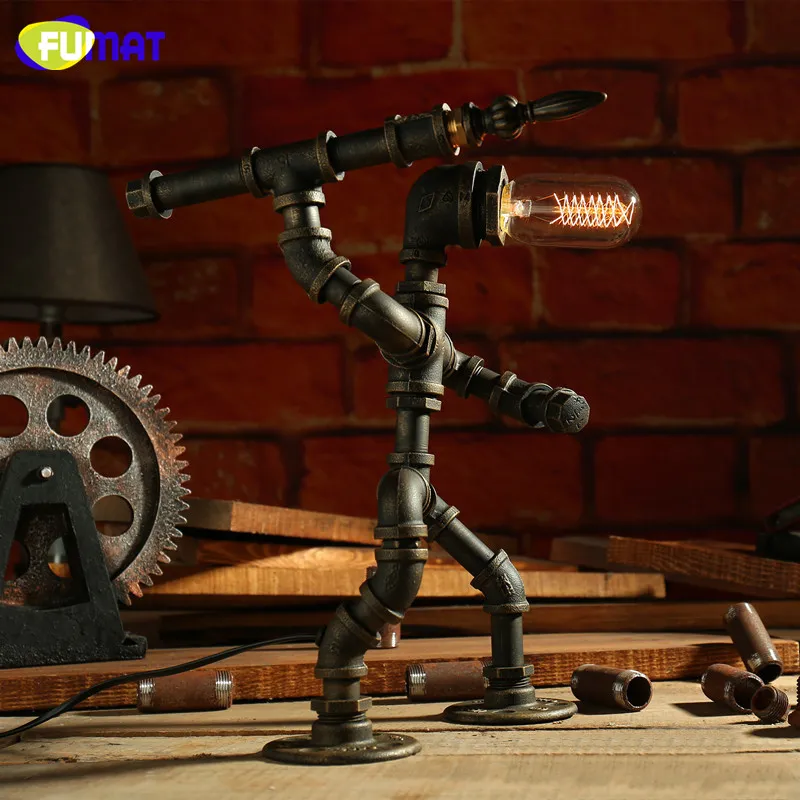Industrial Vintage Water Pipe Table Lamp Loft Iron Pipe Desk Lamp With Edison Bulb LED Robot Design From Lightingo 105.16 DHgate.Com