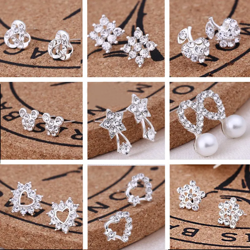 Zamówienie Mieszane Multi Style Ekstrawagancji i błyszczące Moda Delikatny Rhinestone Ear Studs Pearl Kolczyki Dziewczyna Madam Biżuteria 20 Par / 