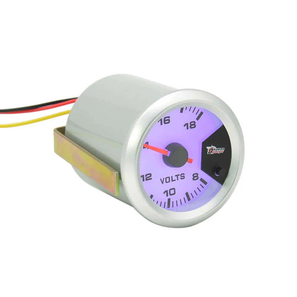 Dragon Gauge 52mm Stepper Motor Silver Buitenring Auto Auto Motorfiets Voltage 8-18V 7 Kleurlichten Volt Gauge