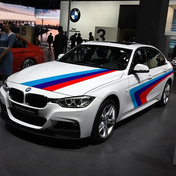 Tricolor Vinyl Racing Stripe Car Sticker Auto Waist Line Decal Emblem For BMW4185548