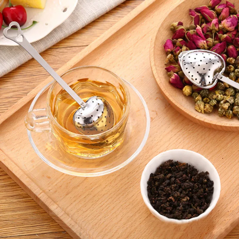 1 pc rostfritt stål Praktiskt hjärtformat Tea Infuser Spoon Strainer Steeper Handle Dusch Table Tool Promotion 2019