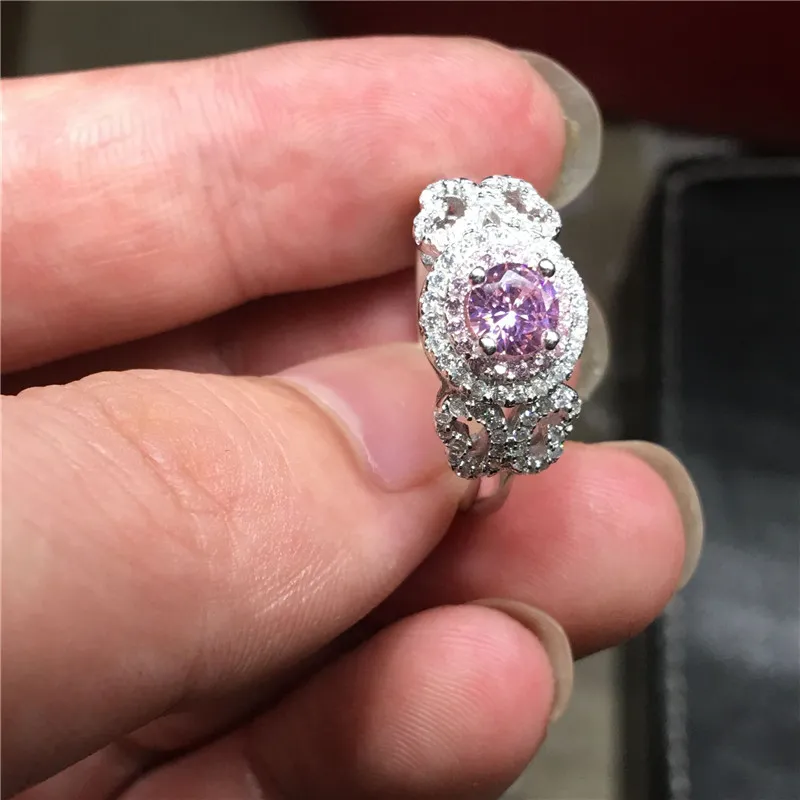 2017 fina smycken 100% äkta soild 925 sterling silver ringar 1CT rosa 5a diamonique cz engagemang bröllop band ring för kvinnor