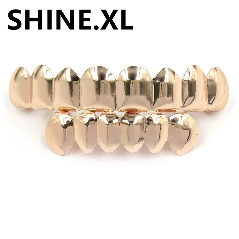 18k Gold Plated Hip Hop 8 Topp 6 Botten Platlnum Grillz Custom Fit Rock Style Grills Set Body Jewelry244K