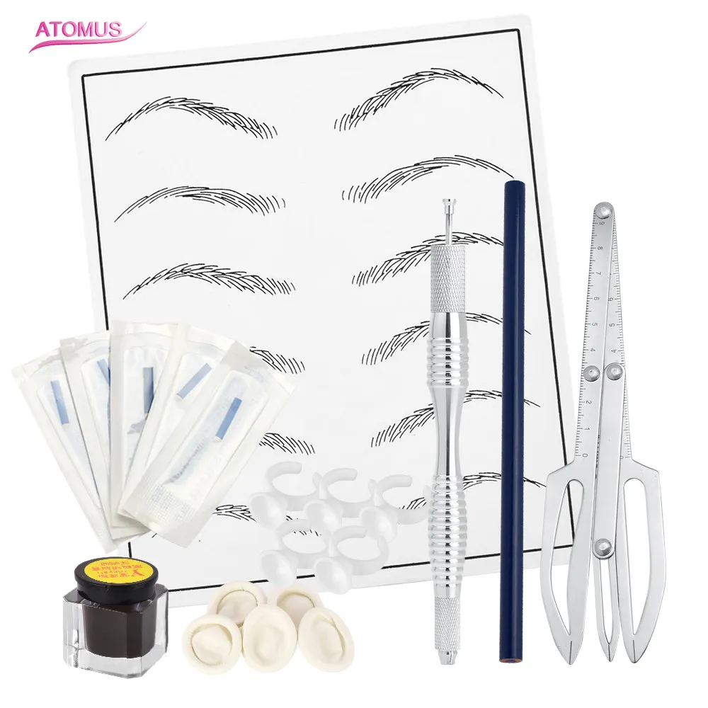 Practical Makeup Microblading Eyebrow Tattoo Kit For Permanent Tattoo Eyebrow Ruler Needles Eye Brow Pigment Practice Skin