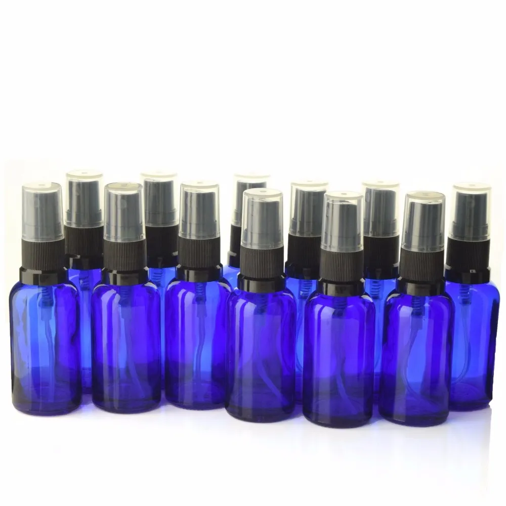 12 X 30 ml Vazio de Vidro Azul Cobalto Frasco De Spray De Aromaterapia Vaporizador w / Névoa Fina Pulverizador para o óleo essencial perfume atomizador