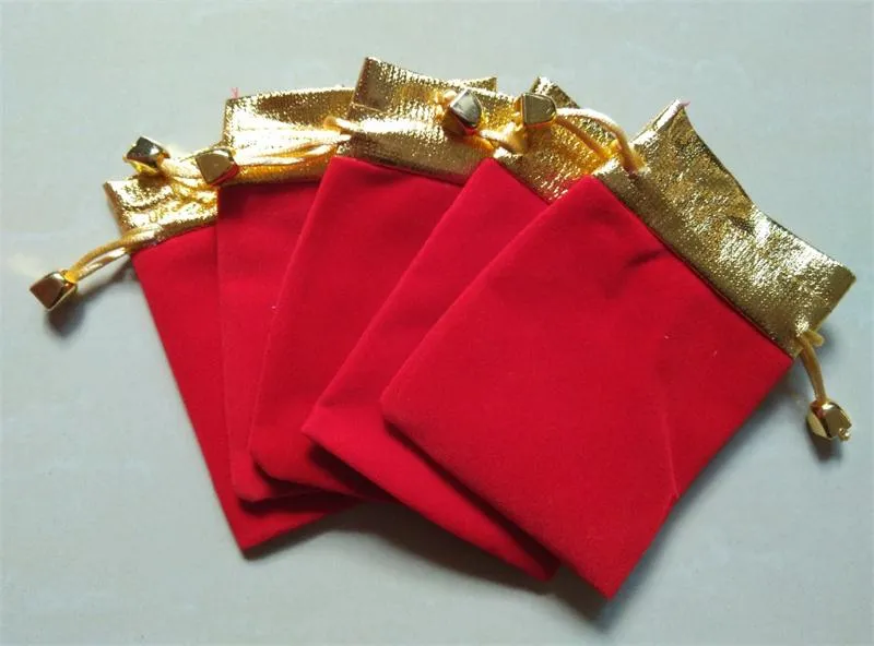Bolsas con cordón de cuentas de terciopelo rojo negro bolsas 100 unids/lote es 2 tamaños embalaje de joyería bolsas de regalo de boda de Navidad
