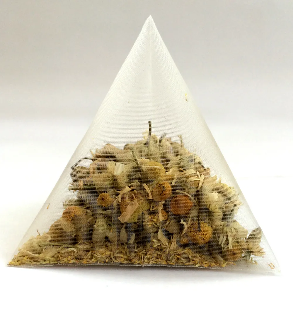 5.5 * 7 cm Biyobozunur Olmayan Dokunmamış Piramit Çay Poşeti Filtreler Naylon Teaba Babası Tek Dize Ile Etiket Şeffaf Boş Çay Torbaları 1000 adet
