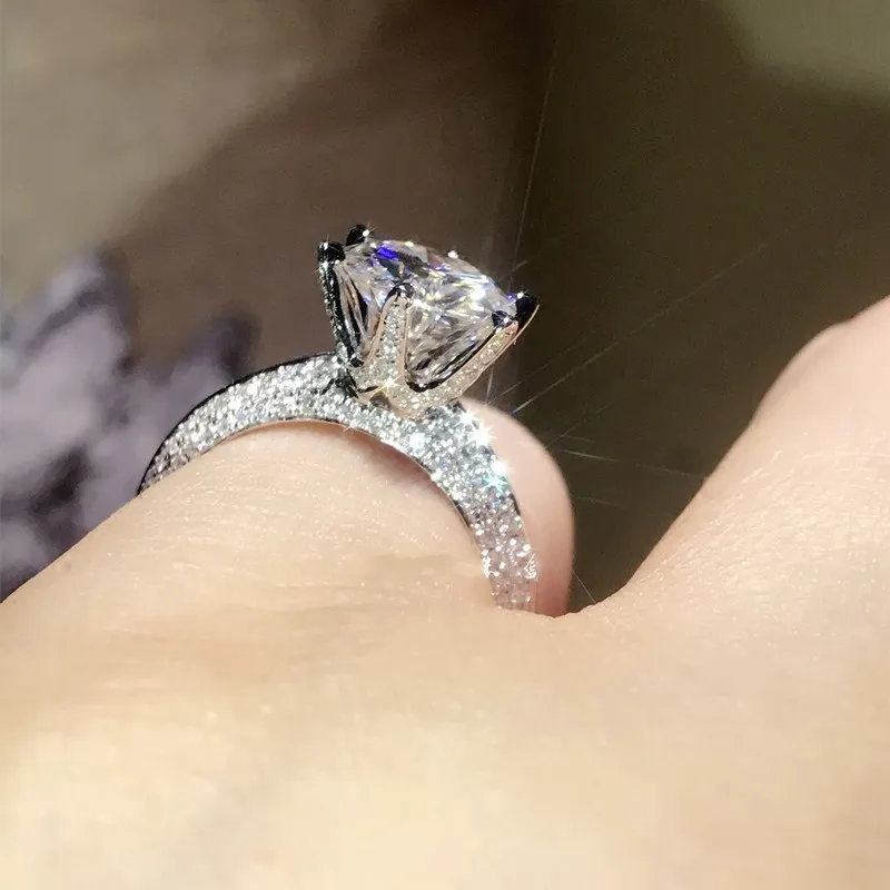 Clássico seis garra 100 solo 925 anel de prata esterlina sona 1ct diamante cz noivado anéis de banda de casamento para mulheres jóias293m2419087