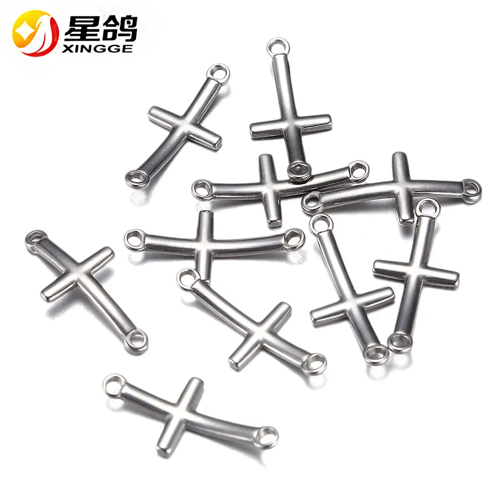 Silver Tone Stainless steel Cross connectors pendant fit Bracelet Necklace DIY jewelry accessories Making Parts Wholesale