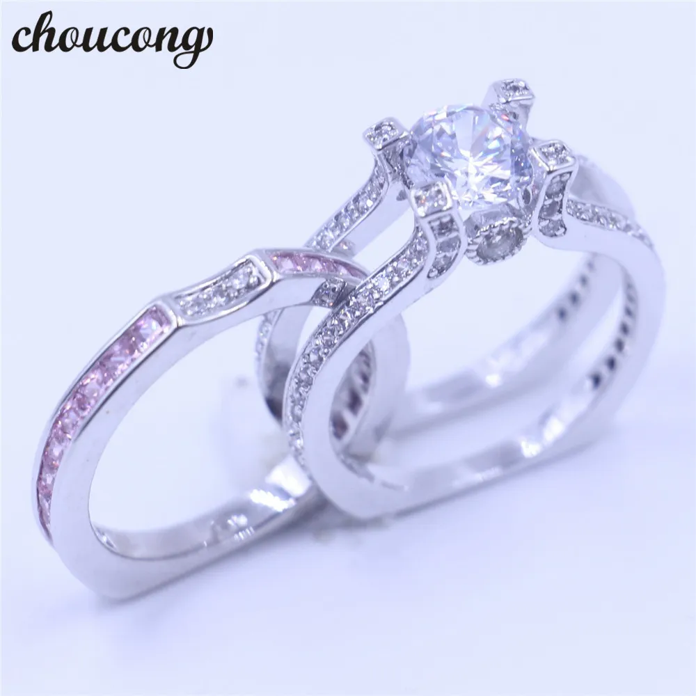 Luxury Women Wedding Jewelry Pink Birthstone zircon cz ring 925 Sterling Silver Engagement Band Ring for women men Sz 5-11 gift