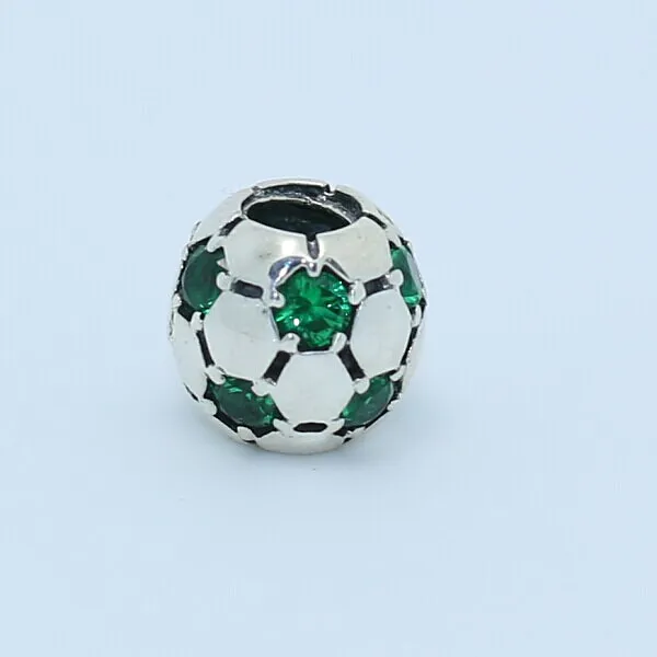 Fußball-Charm-Perle aus 925er-Sterlingsilber mit CZ, passend für europäische Schmuckarmbänder, Halsketten und Anhänger im Pandora-Stil