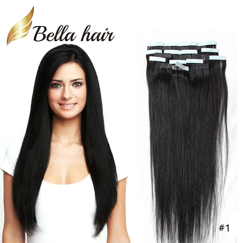 Saç uzantılarında pu cilt atkı bant kalitesi% 100 Brezilyalı gerçek insan saç uzantısı 100g 2.5g/parça Bellahair