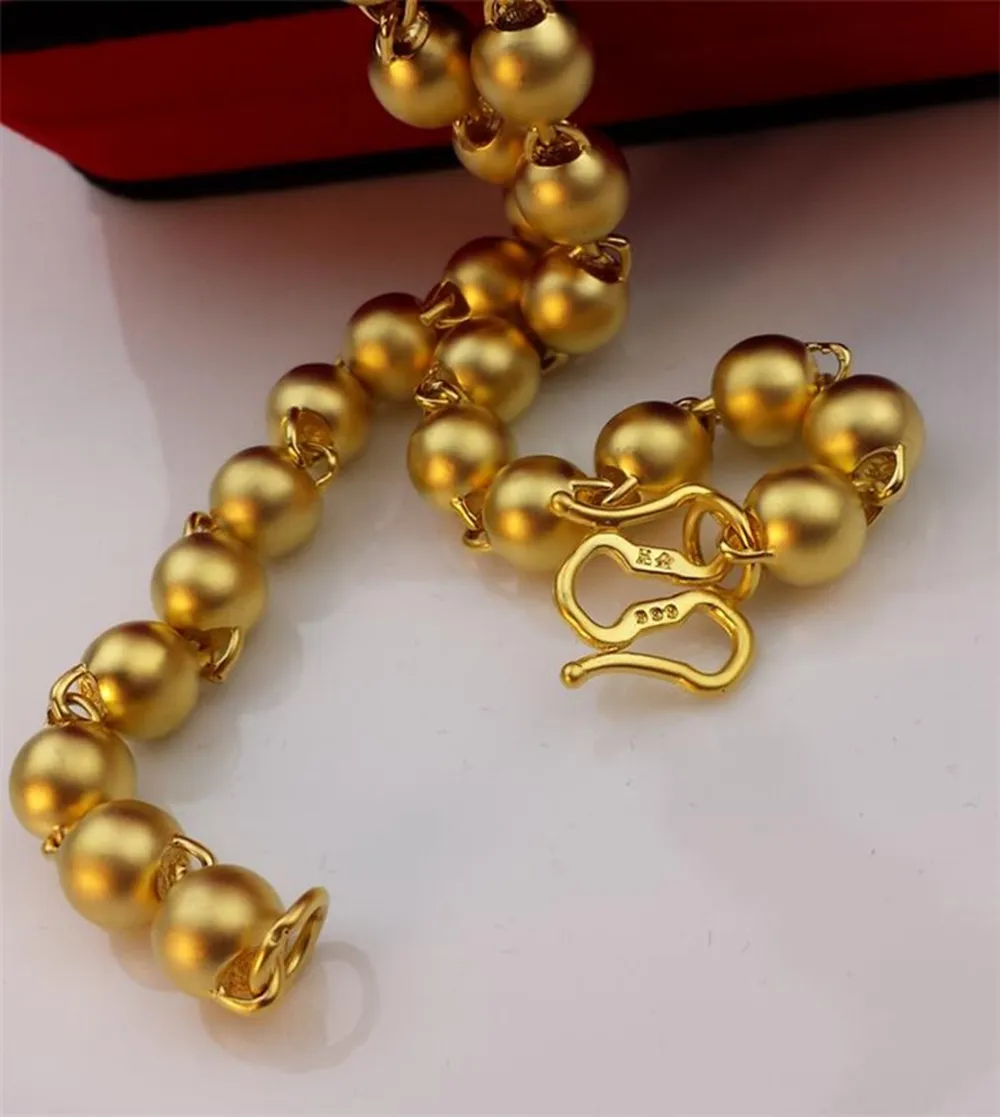6mm Wide Buddha Beads Necklace 18k Yellow Gold Filled 24" Fashion Long Chain Necklace for Men and Women