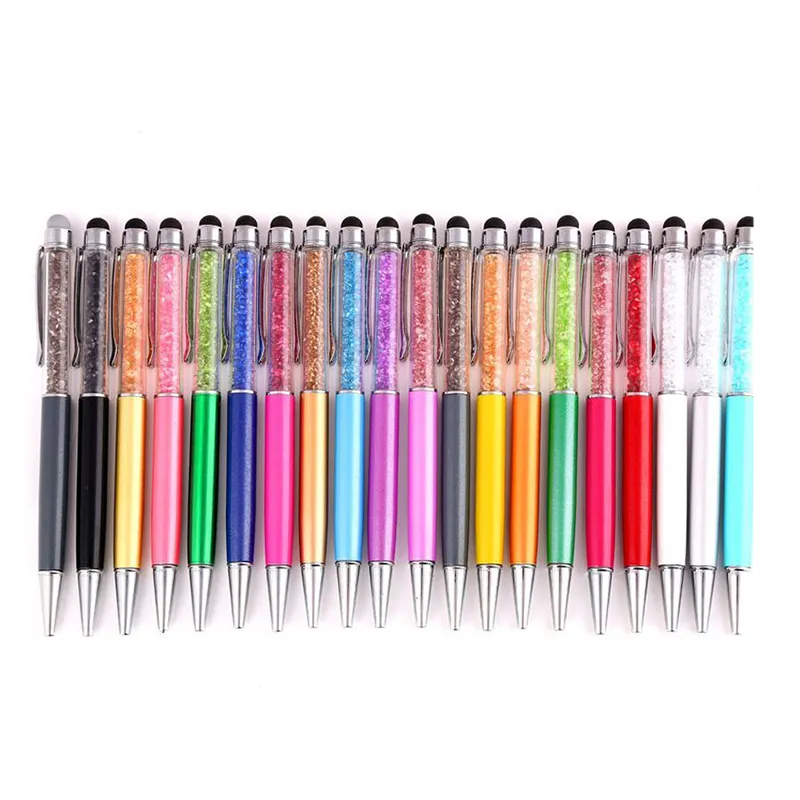 Wholesale Colorful 2 in 1 Crystal Capacitive Touch Stylus Ball Pen for ipad iPhone 7 6 5S HTC Samsung Phones 300pcs/lot