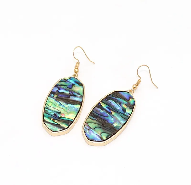 Fashion Gold Color Geometry Turquoise Shell Charm Dangle Druzy Earrings For Women brand Jewelry