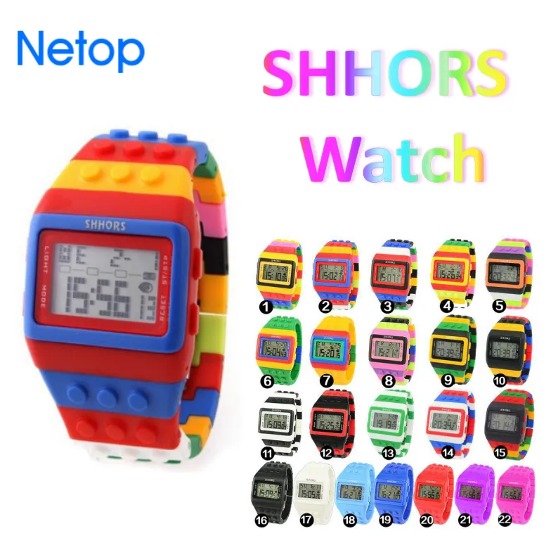 Netop Shhors цифровые светодиодные часы Rainbow Classic красочные полосы Unisex Watches Watches хорошее плавание хорошее подарок для детей бесплатно DHL