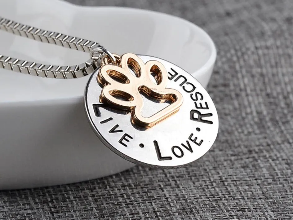 Sunshine Live Love Rescue Pet Ad Adoption Hängande Halsband Hand Stämplat Personlig Animal Shelter Paw Print Cat Dog Lover