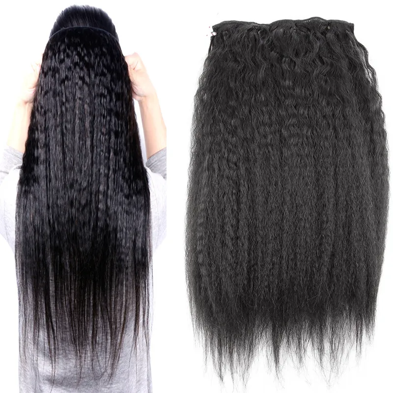 Billiga klipp i Human Hair Extensions Natural Black Hair Yaki Clip In Extensions 10PCS Kinky Straight Clip In Extensions 120g