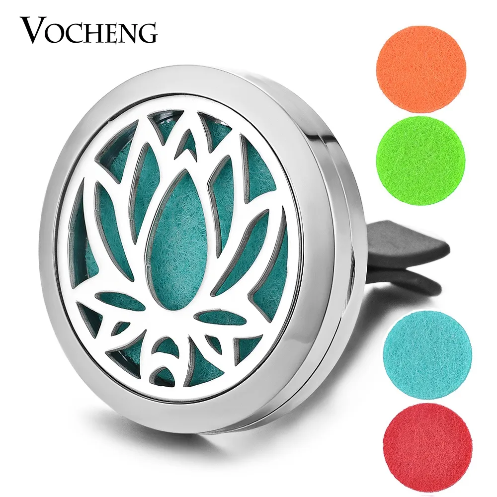 Essential Oil Car Diffuser Locket Pärlor Ventil Clip 316L Rostfritt stål Hängsmycke Magnetisk Lotus Slumpmässig Skicka 5 st / set oljekuddar som gåva VA -304