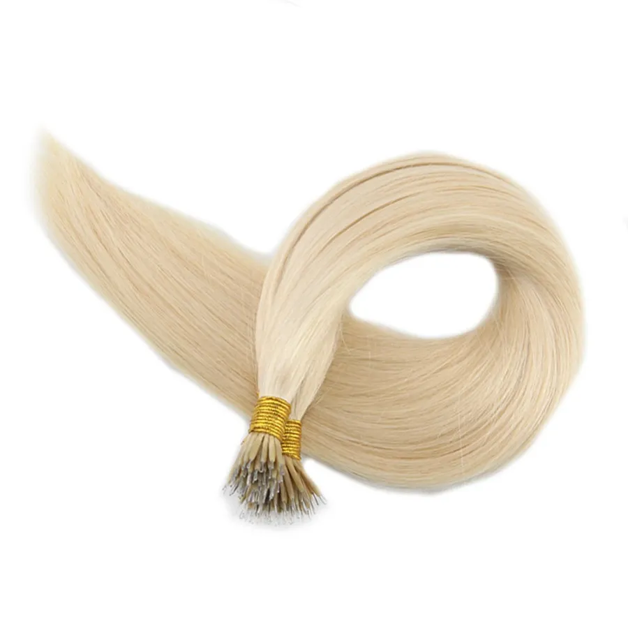 ELIBESS HAIR -Platinum Blonde Color #60 0.8g/strand 200strands Straight Wave Nano Ring Human Hair Extensions