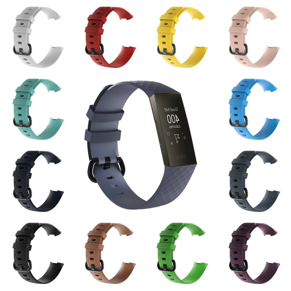 Silicone Replacement Watch Band with Metal Buckle for Fitbit Charge 3 ...