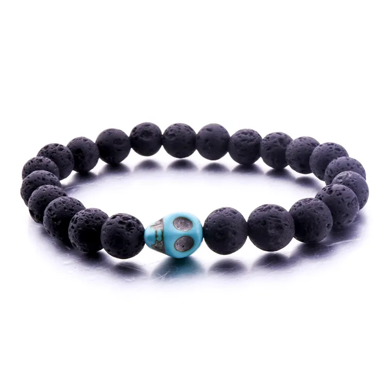 8mm Natural Preto Contas De Pedra De Lava Turquesa Crânio Pulseira DIY Difusor de Óleo Essencial Pulseira para as mulheres Yoga Jóias