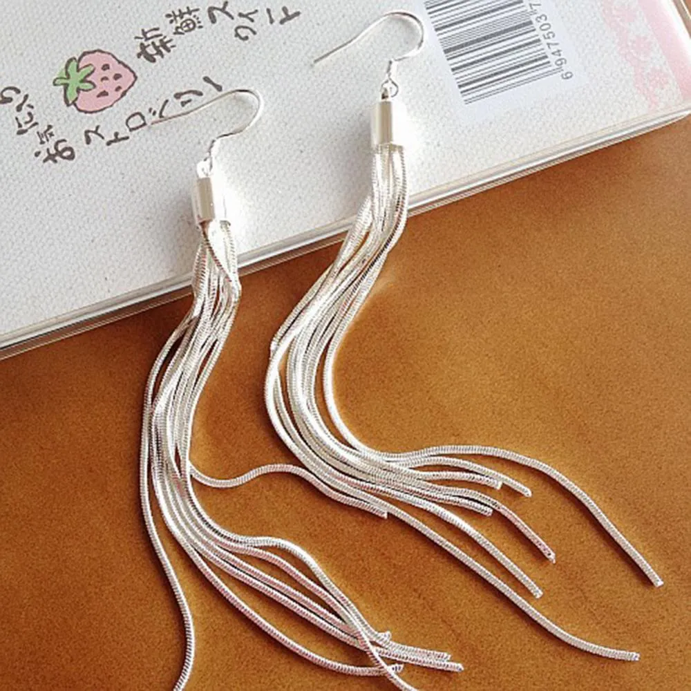 Vintage Long Silver Plated color Tassel Hook Dangle Earrings Earrings High Quality Earrings Fashion Jewelry for Women Best Gift