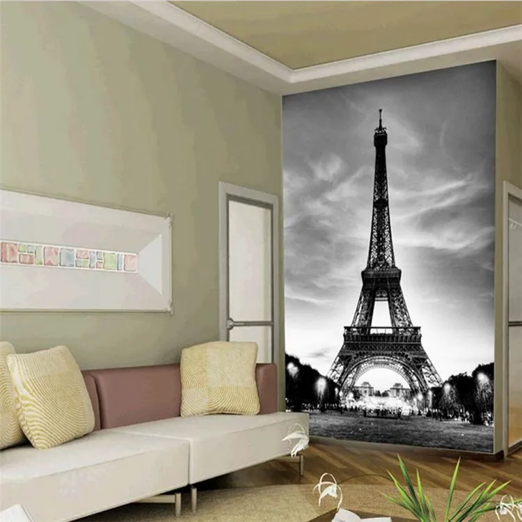 Glitter Papel De Parede Preto Branco Edifício Da Cidade Paris Torre Eiffel Paredes 3d Piso Vinil De Mármore Do Vintage Papel De Parede Pintado