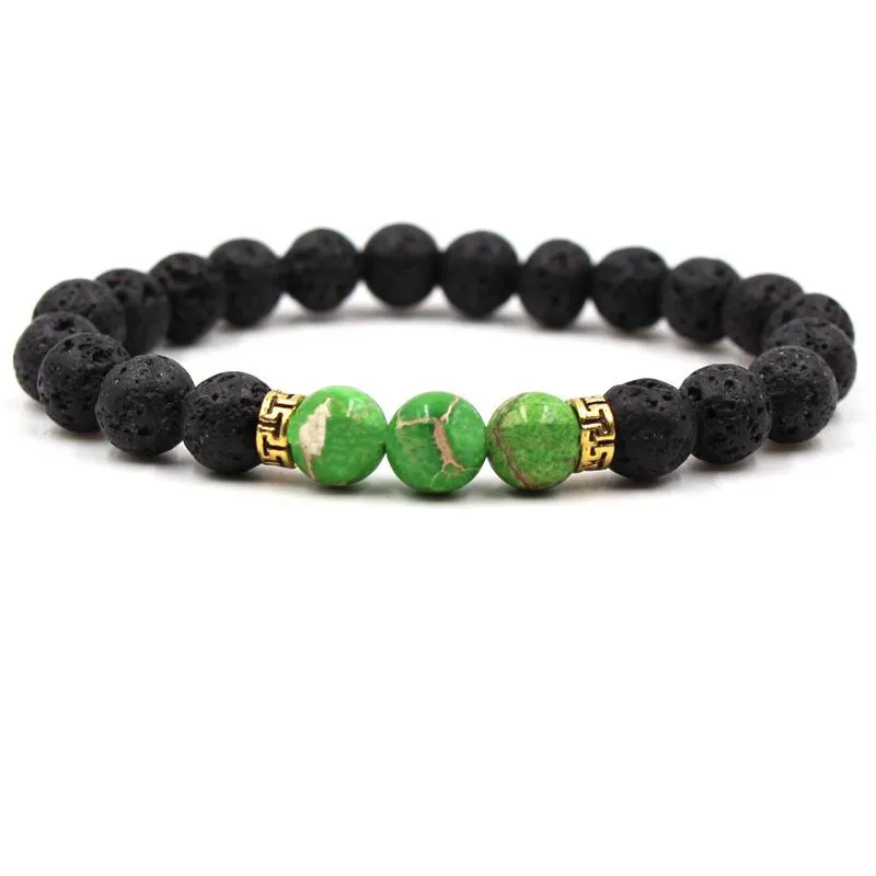 Bracciale diffusore di profumo di olio essenziale di perline di pietra lavica nera da 8 mm Bracciale di perline di pietra di chakra Bracciale in metallo oro / argento elasticizzato gioielli yoga