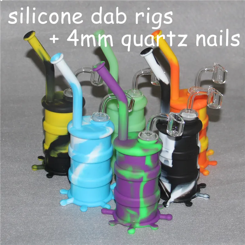 Silicon Rigs Rauchen Glas Wasserpfeifen Shisha Bongs Silikon Dab Rig Coole Form + 4mm 14mm männliche Quarznägel