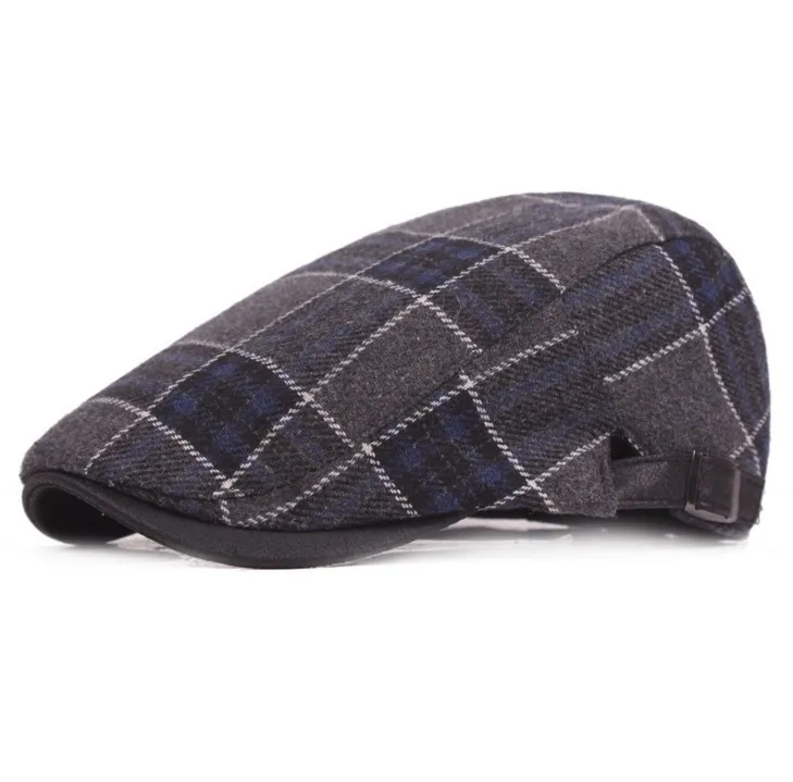 Unisex Classic Wool Plaid Beret Flat Cap Newsboy Duckbill Hat Fahion Driving Painter Artist Cap för Mens