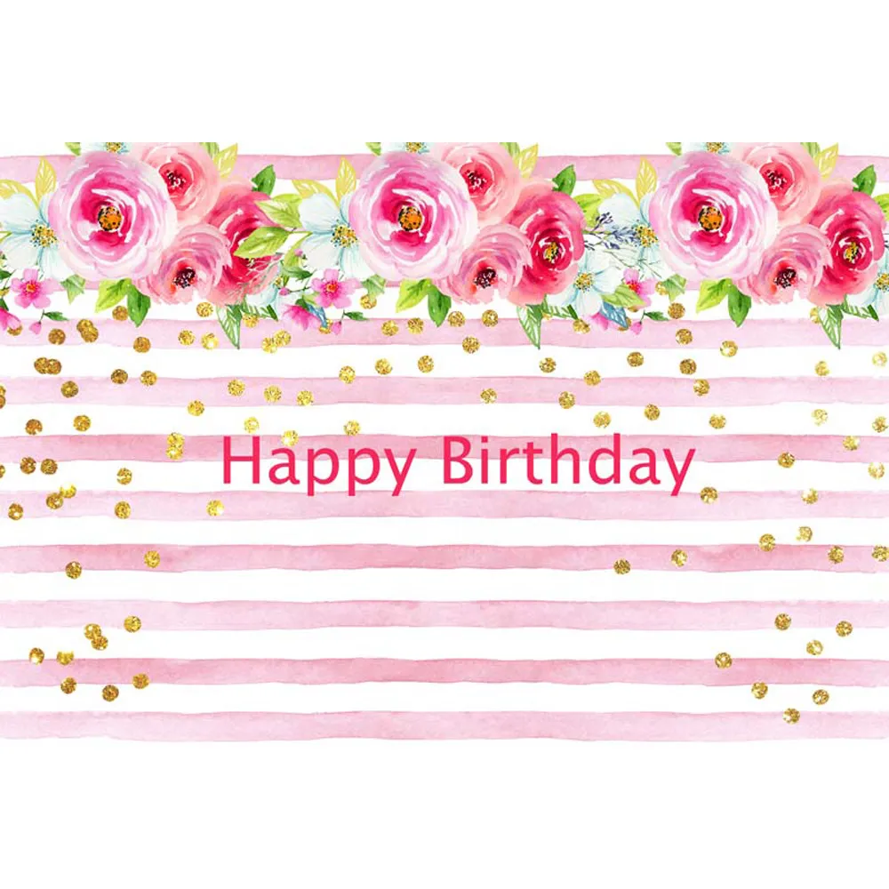 Prinses meisje gelukkige verjaardag achtergrond fotografie gedrukt gouden polka dots bloemen wit roze gestreepte kinderen partij foto standachtergrond