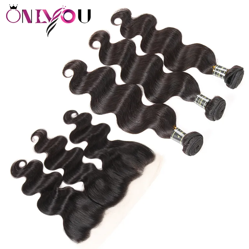 9a Extensions de cheveux vierges malaisiens non transformés vague de corps cheveux humains 3 faisceaux avec 13x4 dentelle frontale supérieure Remy trames de cheveux humains wi7395969