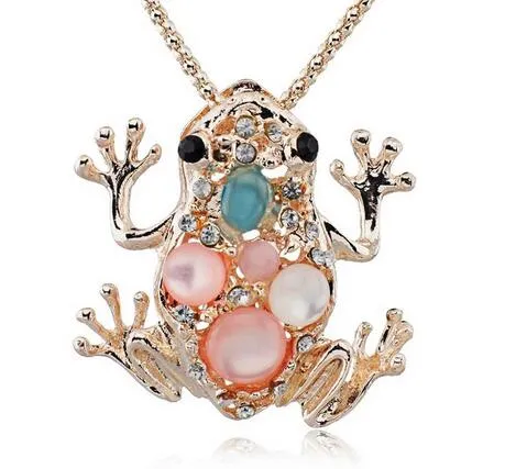 Heetste veelbelasting Lucky Frog Pad Crystal Sweater Chain Long Chain Animal Hanger Ketting Sieraden X505