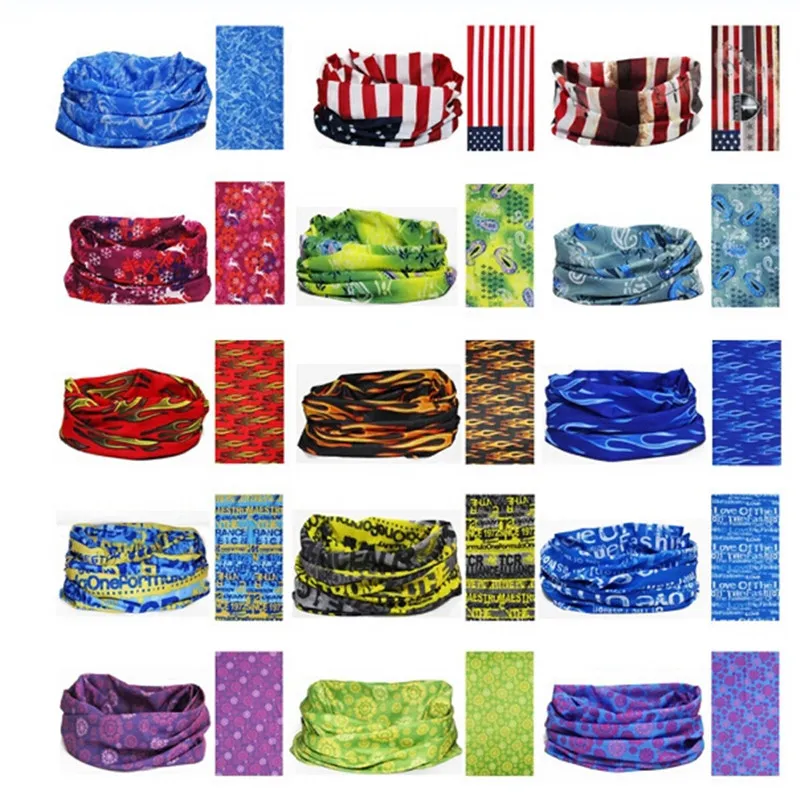 Benutzerdefinierte multifunktions Polyester Buff Sport Kopf Schal Feuchtigkeitstransport Schnell Trocknend Freien Nahtlose Magie Bandana Großhandel