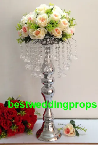 Ny ankomst 58 cm Höjd Silver Crystal Road Lead Props / Wedding Table Party Centerpiece Flower Holder Heminredning Best0263