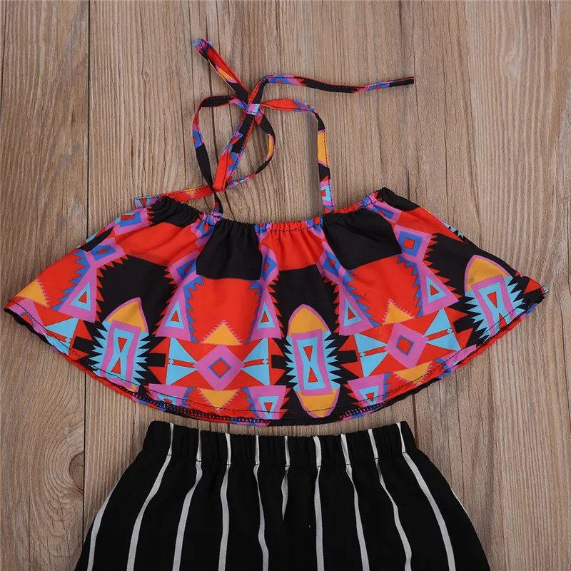 2018 Summer Boutique Girls Set Infant Abbigliamento bambini Neonate Boho Crop Top + Pantaloni Harem a righe Suit Bambini Toddler Girls Clothes