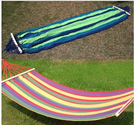 Tragbare Leinwandstoff Single Person Outdoor Möbel Hängematte Doppelstreuer Bar Hängematte Outdoor Camping Swing Hängendes Bett