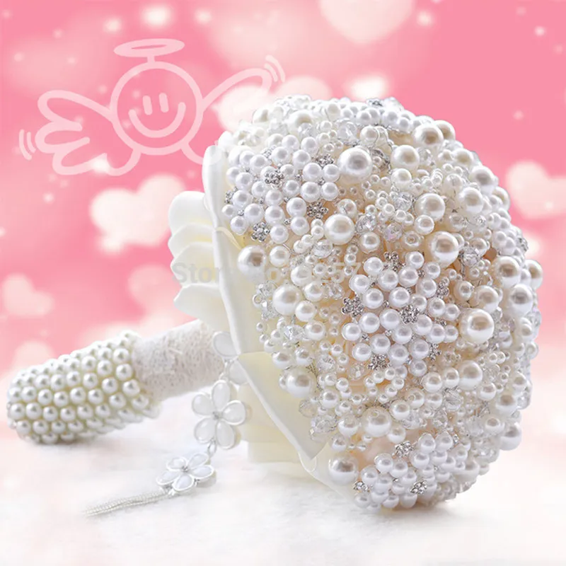 2018 Newest Pearls Artificial Bouquet Handmade Crystal Ivory Brooch Bouquet New Wedding Flowers Bridal Bouquets6606422