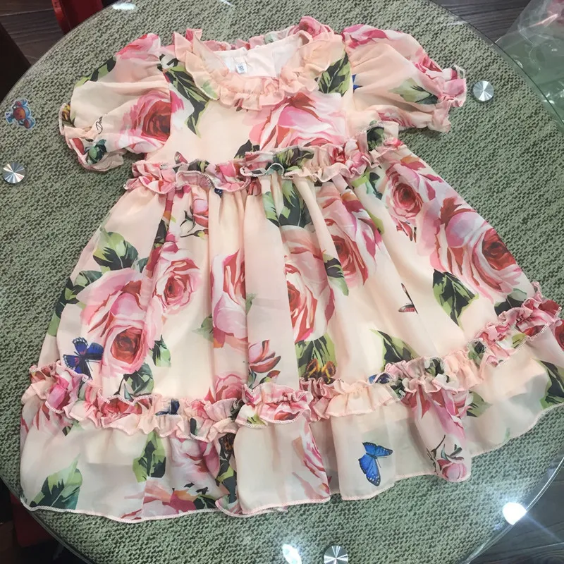 Kinder tragen Frühling Sommer Prinzessin Ballkleid Rose Floral bedruckte Kleid Party Kleider Mode Kind Mädchen Kleider4827143