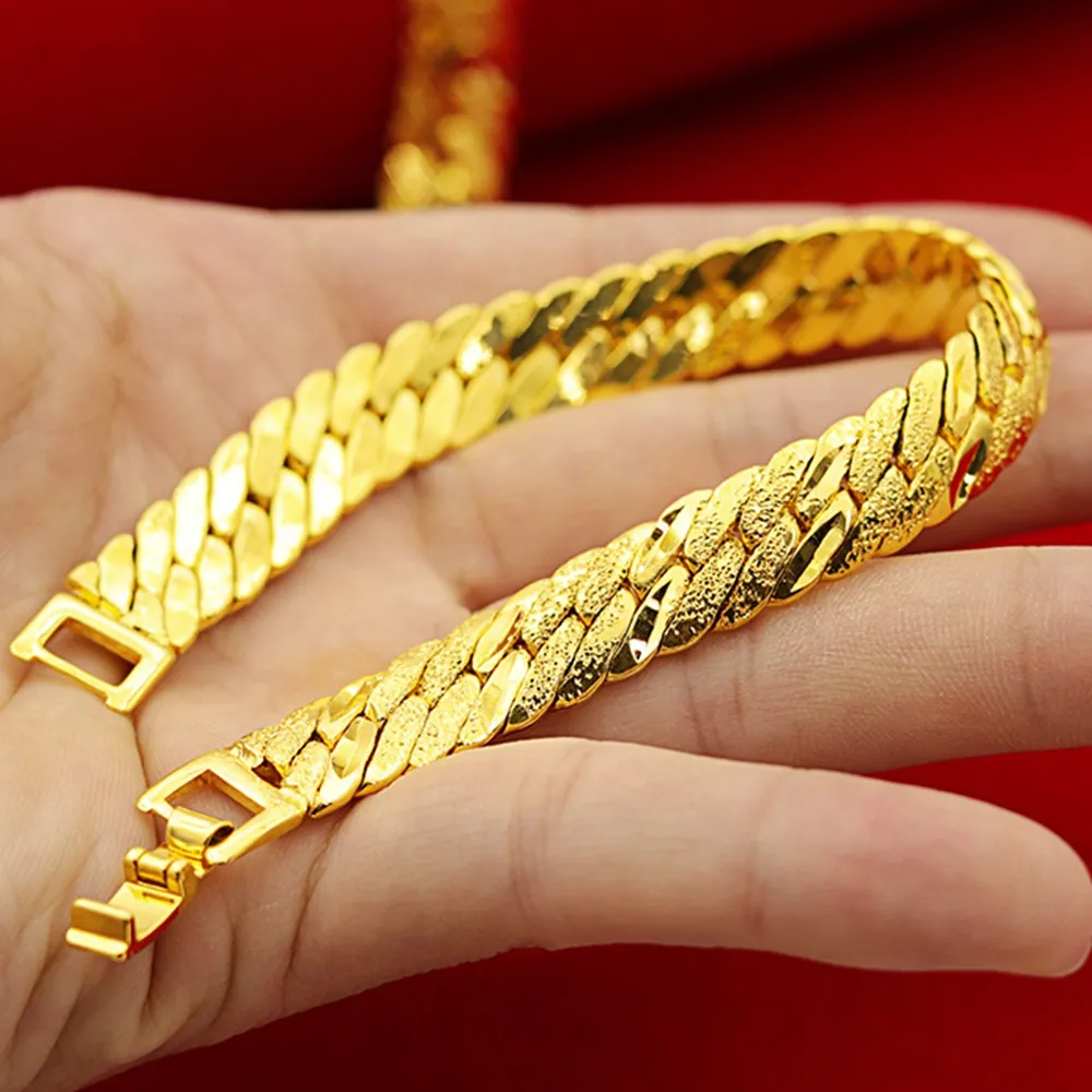 Womens Mens Herringbone Bracelet Wrist Chain 18K Yellow Gold Filled Solid Jewelry Classic Accessories 21cm1534881