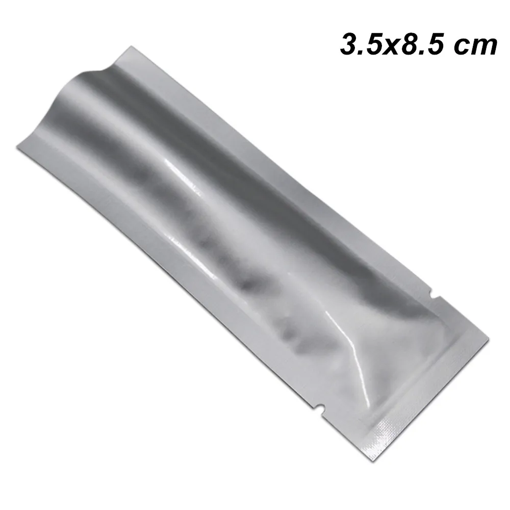 200 Stück, 3,5 x 8,5 cm, reine, oben offene Vakuum-Aluminiumfolie, heißversiegelte Mylar-Verpackungsbeutel für Snacks, Nuss-Mylar-Folien-Vakuum-Heißsiegelbeutel