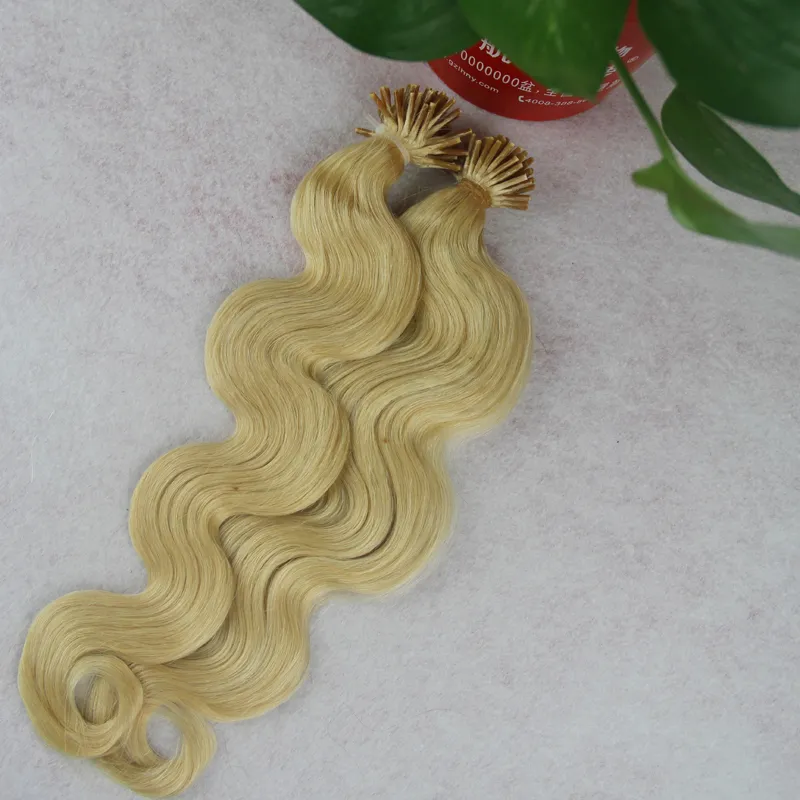 613 cheveux vierges blonds 100 g100 s Fusion pré-collée i-tip Extensions de cheveux cheveux de vague de corps