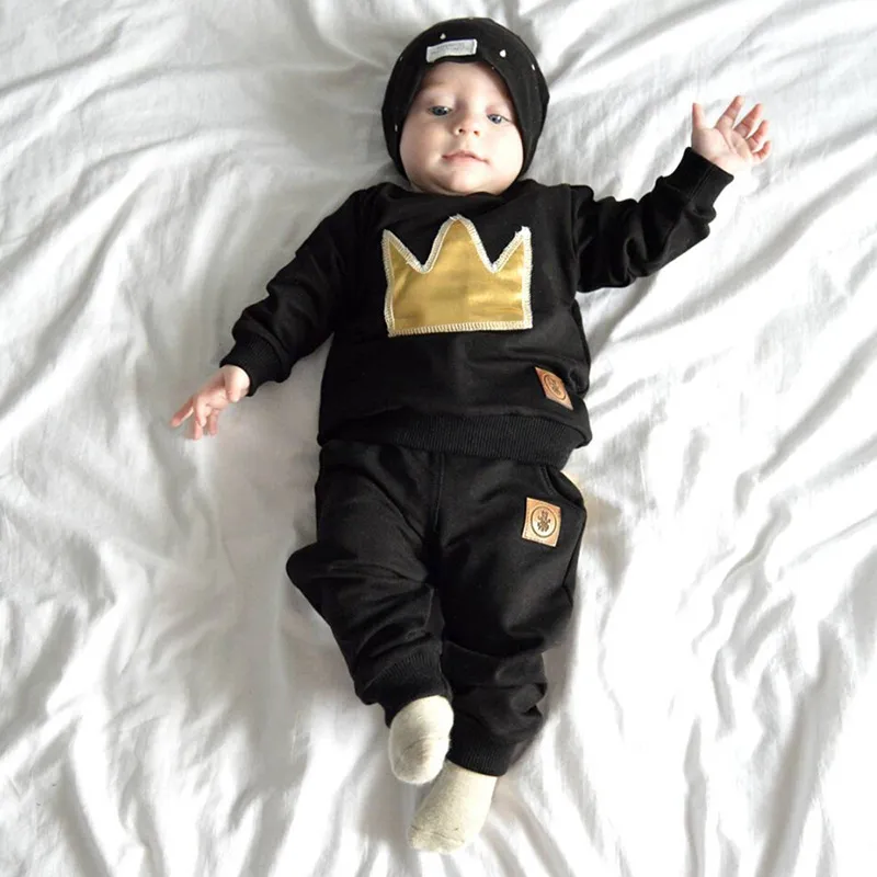 Herfst baby kleding sets baby lange mouwen katoenen t-shirt broek kinderen kostuums set kroon kostuums