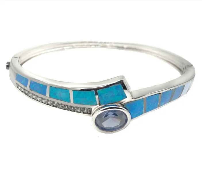 Opala Azul Bangle Mulheres Pulseiras de Prata Esterlina 925 Jóias com Ametista Pedra Opala de Fogo Roxo Cristal Charm bangle para As Mulheres Finas